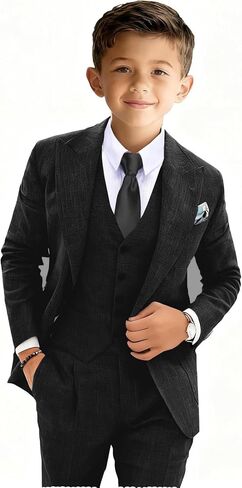 Boys Lightweight Suit 5 Pieces Casual Kids Lightweight Tuxedo for Boy Wedding Outfit Blazer Vest and Pants Set with Shirt Tie in Kuwait