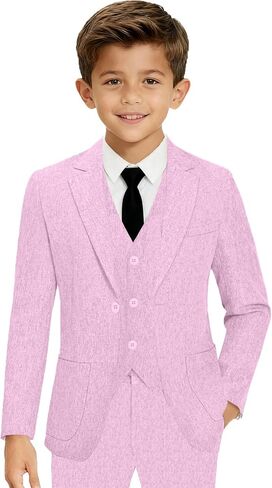 Boys Lightweight Suit 5 Pieces Casual Kids Lightweight Tuxedo for Boy Wedding Outfit Blazer Vest and Pants Set with Shirt Tie in Kuwait