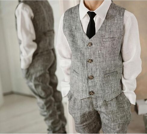 Boys Lightweight Suit 5 Pieces Casual Kids Lightweight Tuxedo for Boy Wedding Outfit Blazer Vest and Pants Set with Shirt Tie in Kuwait