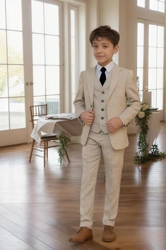 Boys Lightweight Suit 5 Pieces Casual Kids Lightweight Tuxedo for Boy Wedding Outfit Blazer Vest and Pants Set with Shirt Tie in Kuwait