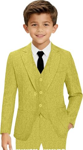 Boys Lightweight Suit 5 Pieces Casual Kids Lightweight Tuxedo for Boy Wedding Outfit Blazer Vest and Pants Set with Shirt Tie in Kuwait