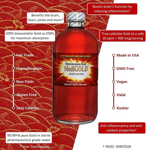 True Colloidal Gold Dietary Supplement - 500 mL (16.9 Fl Oz) in Clear Glass Bottle in Saudi Arabia