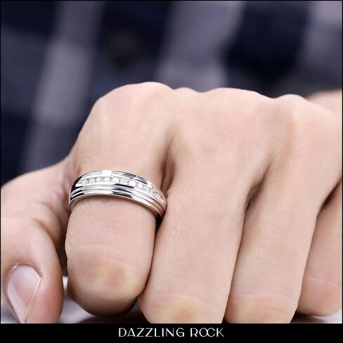 مجموعة DazzlingRock 0.25 CTTW جولة قناة بيضاء الماس مجموعة الزفاف للرجال في 925 الفضة الاسترليني in Saudi Arabia