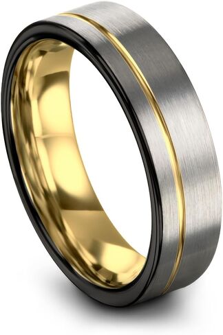حلقة زفاف Tungsten حلقة 12 مم 9 مم 8 مم 7 مم للرجال نساء 18K الذهب الأصفر مطلي مسطح قطع أسود رمادي مصقول in Kuwait