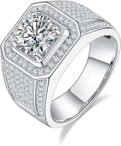 18K Gold Men's Wedding Rings,2 Carat Diamond Ring D-color VVS1,Luxuriously Studded Trendsetting Full Diamond Design,Father's Day Gift in Saudi Arabia