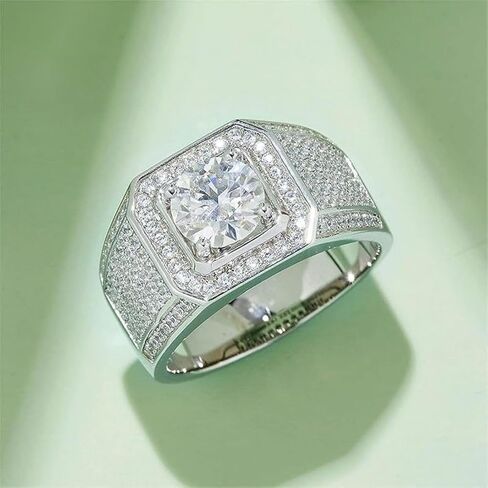 18K Gold Men's Wedding Rings,2 Carat Diamond Ring D-color VVS1,Luxuriously Studded Trendsetting Full Diamond Design,Father's Day Gift in Saudi Arabia