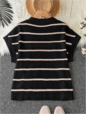 Verdusa Women's Plus Size Princed Print Rib Tops Short Sleeve Crew Neck Sweater in Kuwait