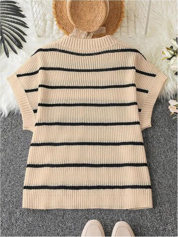 Verdusa Women's Plus Size Princed Print Rib Tops Short Sleeve Crew Neck Sweater in Saudi Arabia