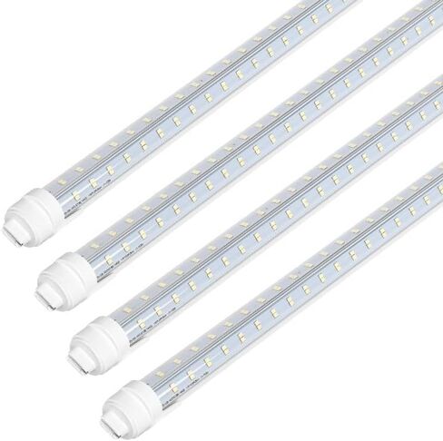 8FT R17D/HO LED Tube Lights, Super Bright V Shaped 270° Angel, 4 Row LEDs 80W 10800lm 6500K Cold White, Clear PC Cover (Replace for F96T12/CW/HO150W) Ballast Bypass Dual-Ended Power AC100-277V 4PACK in Saudi Arabia