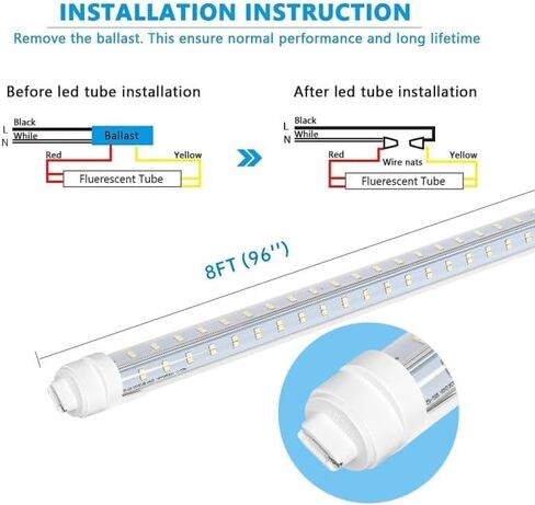 8FT R17D/HO LED Tube Lights, Super Bright V Shaped 270° Angel, 4 Row LEDs 80W 10800lm 6500K Cold White, Clear PC Cover (Replace for F96T12/CW/HO150W) Ballast Bypass Dual-Ended Power AC100-277V 4PACK in Saudi Arabia