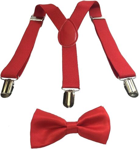 New Suspender Bow Tie Matching Colors Toddler Kids Boys Girls Child (Red) in Saudi Arabia