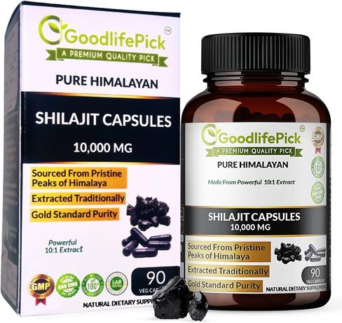 Pure Himalayan Shilajit Capsules10000 MG. Rich in Trace Mineral & Fulvic Acid sourced from High Altitude. AllNatural,Vegan, Non GMO 90ct. Extracted Traditionally, No Magnesium Stearate, No Rice Flour in Saudi Arabia