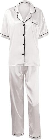 Pajama Sets For Women 2 Piece Pants Short Sleeve Button Down Shirt Nightwear Silk Satin Sleepwear Pj Lounge Set in Saudi Arabia