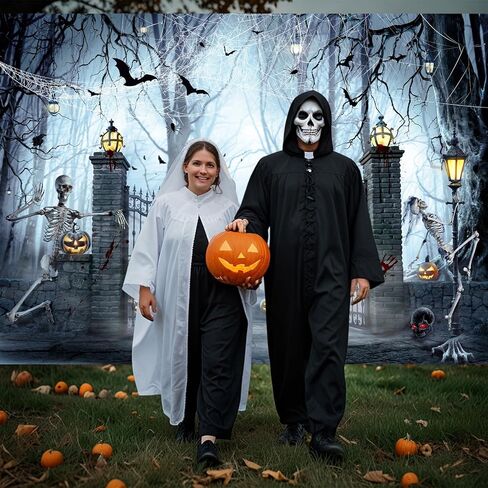 Avezano Halloween خلفية مقبرة فظيعة مخيفة للغابات التصوير الفوتوغرافي خلفية فوانيس اليقطين جمجمة أشباح موضوع زينة حفلات الهالوين عطلة صور كشك راية الدعائم (7 × 5 قدم) in Kuwait