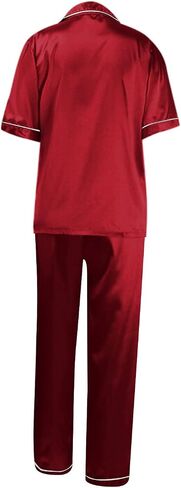 Pajama Sets For Women 2 Piece Pants Short Sleeve Button Down Shirt Nightwear Silk Satin Sleepwear Pj Lounge Set in Saudi Arabia
