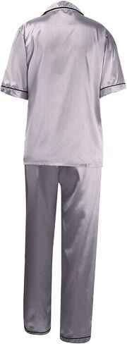 Pajama Sets For Women 2 Piece Pants Short Sleeve Button Down Shirt Nightwear Silk Satin Sleepwear Pj Lounge Set in Saudi Arabia