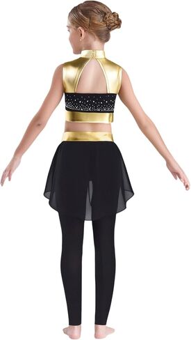 Kids Girls 2 Piece Jazz Hip Hop Dance Outfits Flash Diamond Sleeveless Crop Top And Skating Leggings Pants Set Gold 6 Years in Saudi Arabia