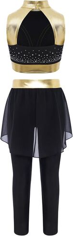 Kids Girls 2 Piece Jazz Hip Hop Dance Outfits Flash Diamond Sleeveless Crop Top And Skating Leggings Pants Set Gold 6 Years in Saudi Arabia