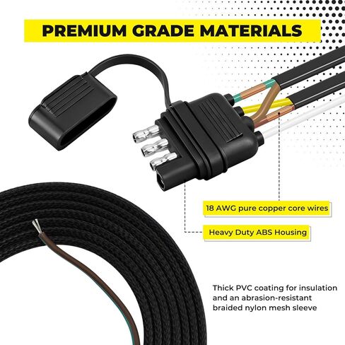 30FT 4 Pin 5 Wire Trailer Wiring Harness Kit,18AWG Pure Copper Wires with Tinned Ends to Prevent Wear, for Connection of Tail Lights, Brake Lights and Turn Signals(30FT) in Saudi Arabia