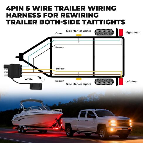 30FT 4 Pin 5 Wire Trailer Wiring Harness Kit,18AWG Pure Copper Wires with Tinned Ends to Prevent Wear, for Connection of Tail Lights, Brake Lights and Turn Signals(30FT) in Saudi Arabia
