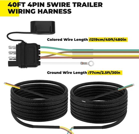 30FT 4 Pin 5 Wire Trailer Wiring Harness Kit,18AWG Pure Copper Wires with Tinned Ends to Prevent Wear, for Connection of Tail Lights, Brake Lights and Turn Signals(30FT) in Saudi Arabia