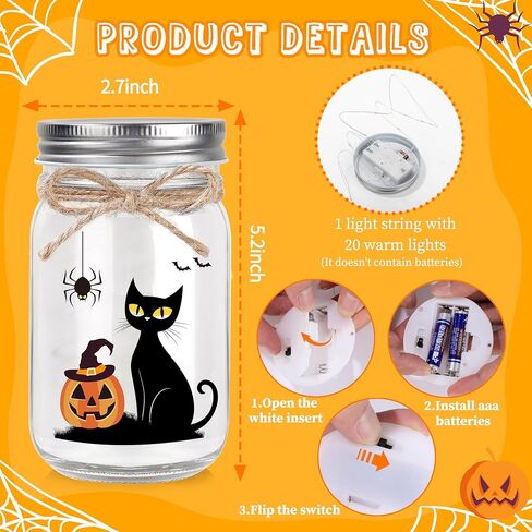 Halloween Gifts for Women Halloween Decor for Mantel Room Office Centerpieces for Table Pumpkin Light for Friends Coworker Teachers Cute Black Cat Mason Jar Light in Saudi Arabia