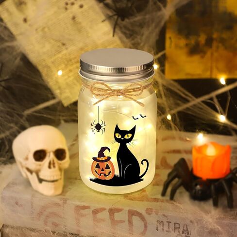 Halloween Gifts for Women Halloween Decor for Mantel Room Office Centerpieces for Table Pumpkin Light for Friends Coworker Teachers Cute Black Cat Mason Jar Light in Saudi Arabia