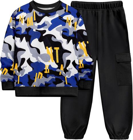 ملابس الأولاد Necious Camo ملابس طويلة الأكمام وملابس السراويل مجموعات 2 قطعة خريف الشتاء الأولاد الحجم 6-12 in Kuwait