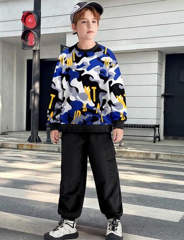 ملابس الأولاد Necious Camo ملابس طويلة الأكمام وملابس السراويل مجموعات 2 قطعة خريف الشتاء الأولاد الحجم 6-12 in Kuwait