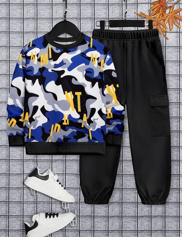 ملابس الأولاد Necious Camo ملابس طويلة الأكمام وملابس السراويل مجموعات 2 قطعة خريف الشتاء الأولاد الحجم 6-12 in Kuwait