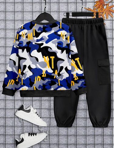 ملابس الأولاد Necious Camo ملابس طويلة الأكمام وملابس السراويل مجموعات 2 قطعة خريف الشتاء الأولاد الحجم 6-12 in Kuwait