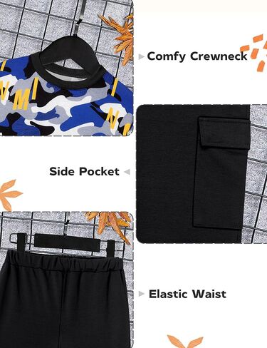 ملابس الأولاد Necious Camo ملابس طويلة الأكمام وملابس السراويل مجموعات 2 قطعة خريف الشتاء الأولاد الحجم 6-12 in Kuwait