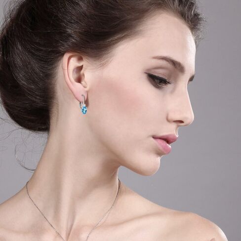 Gem Stone King 925 Sterling Silver Sky Blue Aquamarine & White Created Sapphire Leverback Earrings For Women (1.08 Cttw, Gemstone Birthstone, Oval 6X4MM, Round 2MM, 3/4 Inch) in Saudi Arabia