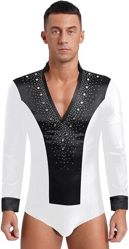 رجال راينستون الخامس رقص قمصان رقصة يونيتيارد قاعة حديثة لاتينية تانغو رومبا طويلة الأكمام يوتارد in Kuwait