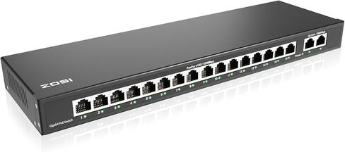 ZOSI 16 Port Gigabit PoE Switch with 2 Gigabit Uplink Ports, 156W for 16 PoE+ Ports, IEEE802.3af/at, Unmanaged Ethernet Switch, Plug & Play, Sturdy Metal Casing, Desktop/Wall Mount in Kuwait