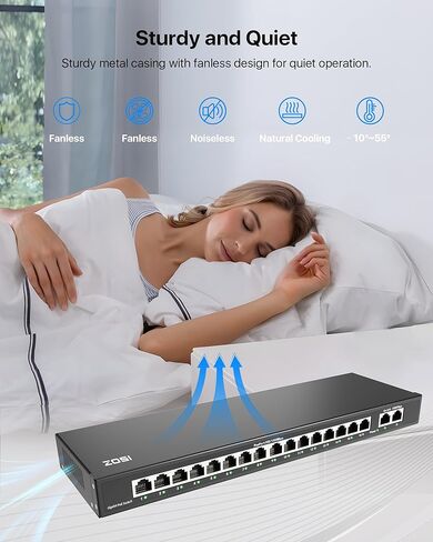 ZOSI 16 Port Gigabit PoE Switch with 2 Gigabit Uplink Ports, 156W for 16 PoE+ Ports, IEEE802.3af/at, Unmanaged Ethernet Switch, Plug & Play, Sturdy Metal Casing, Desktop/Wall Mount in Kuwait