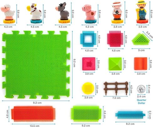 PicassoTiles PTB100 100pcs Bristle Shape 3D Building Blocks Tiles Farm Theme Set Learning Playset STEM Toy Set Educational Kit Child Branin Development Preschool Kindergarten Toy in Kuwait