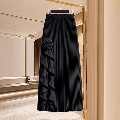 المرأة الأنيقة غير المنتظمة مطوية A-LINE SKIRT مرنة عالية الخصر الكشكش الحزب التنانير الزهرة in Saudi Arabia