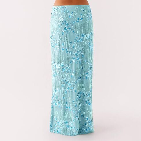 النساء y2k الترتر الطويل تنورة حبة الأزهار التطريز maxi تنورة منخفضة الخصر لا راينستون glitter bodycon نادي تنورة in Kuwait