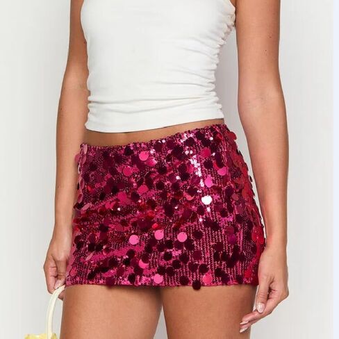 FeorJGP Womens Sparkle Sequins Mini Terts Mid Rise Shiny Glitter Short Charts Clubwear Partycon Skirt Summer Streetwear in Kuwait