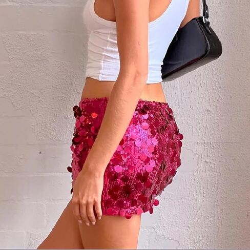 FeorJGP Womens Sparkle Sequins Mini Terts Mid Rise Shiny Glitter Short Charts Clubwear Partycon Skirt Summer Streetwear in Kuwait