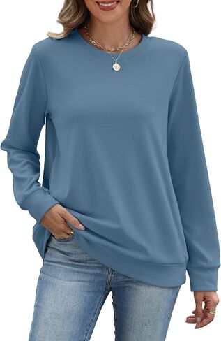 RUMIA Crewneck Fall Sweatshirts for Women Trendy- Women's Plain Long Sleeve Pullover Tops with Pockets Fashion in Kuwait