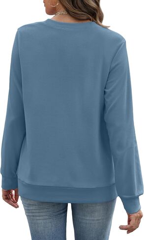 RUMIA Crewneck Fall Sweatshirts for Women Trendy- Women's Plain Long Sleeve Pullover Tops with Pockets Fashion in Kuwait