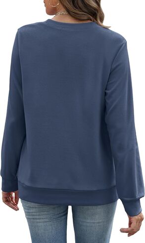 RUMIA Crewneck Fall Sweatshirts for Women Trendy- Women's Plain Long Sleeve Pullover Tops with Pockets Fashion in Kuwait