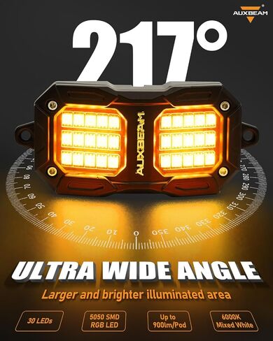 Auxbeam 8 PODS RGB LED ROCK LIGHTS W/MODE BRAKE ، ألوان ديناميكية تغيير العجلة بئر الأضواء W/Bluetooth App والتحكم عن بُعد ، مجموعة Music Sync Underglow Kit للشاحنات المقاومة للماء ، 1 سنة ضمان in Kuwait