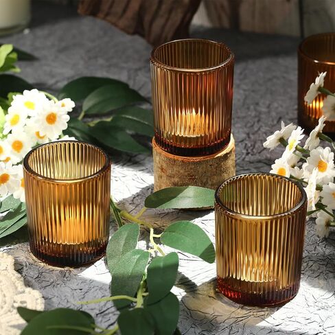 24 Pack Votive Candle Holders for Wedding Decor, Clear Glass DIY Wax Filling Romance Tealight Candle Holders, Vintage Stripe Tea Lights Candle Holder for Table Centerpieces（Clear,24） in Kuwait
