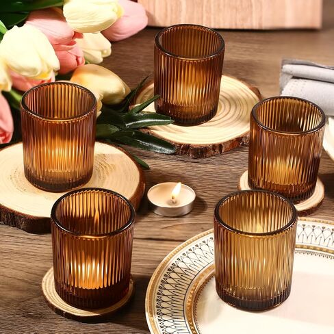 24 Pack Votive Candle Holders for Wedding Decor, Clear Glass DIY Wax Filling Romance Tealight Candle Holders, Vintage Stripe Tea Lights Candle Holder for Table Centerpieces（Clear,24） in Kuwait