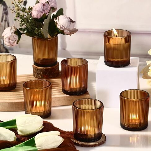 24 Pack Votive Candle Holders for Wedding Decor, Clear Glass DIY Wax Filling Romance Tealight Candle Holders, Vintage Stripe Tea Lights Candle Holder for Table Centerpieces（Clear,24） in Kuwait