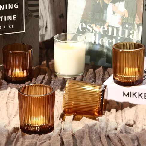 24 Pack Votive Candle Holders for Wedding Decor, Clear Glass DIY Wax Filling Romance Tealight Candle Holders, Vintage Stripe Tea Lights Candle Holder for Table Centerpieces（Clear,24） in Kuwait