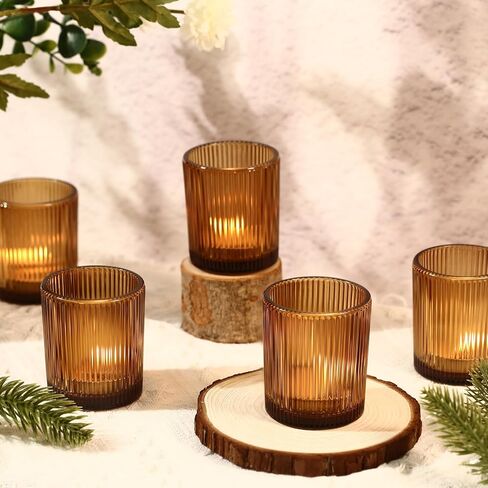 24 Pack Votive Candle Holders for Wedding Decor, Clear Glass DIY Wax Filling Romance Tealight Candle Holders, Vintage Stripe Tea Lights Candle Holder for Table Centerpieces（Clear,24） in Kuwait